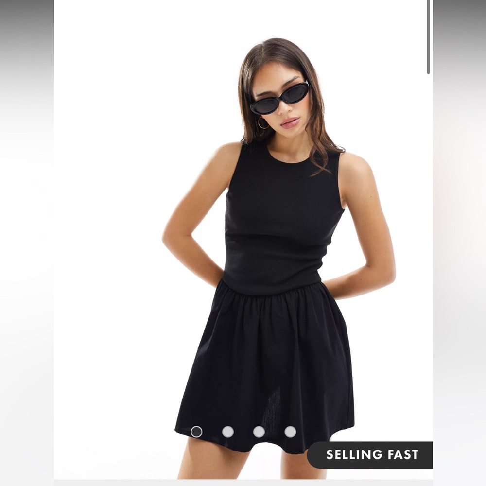 Black Poplin Mini Dress with Long Waistline